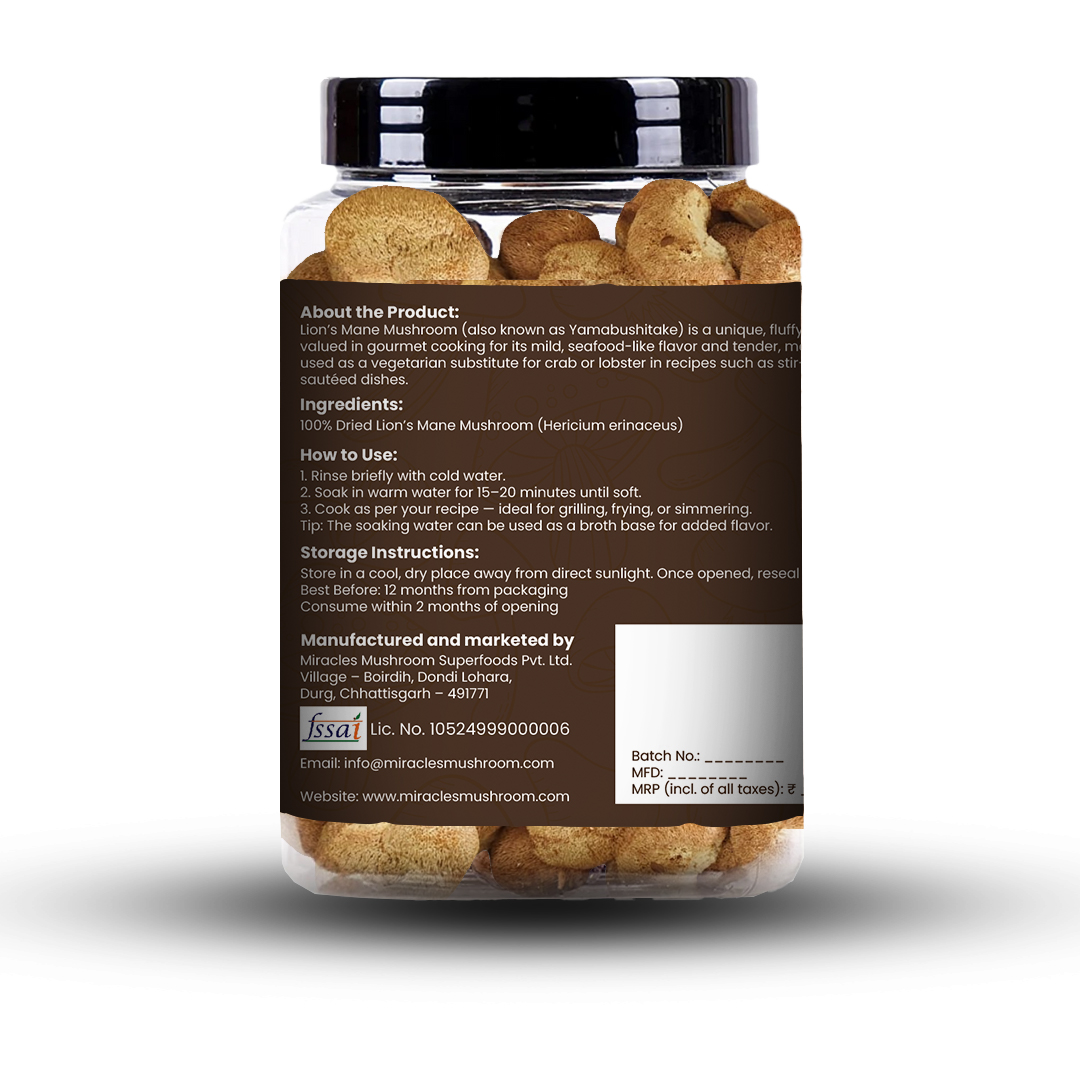 Miracles Mushroom's Dried Lion’s Mane Mushroom 50g